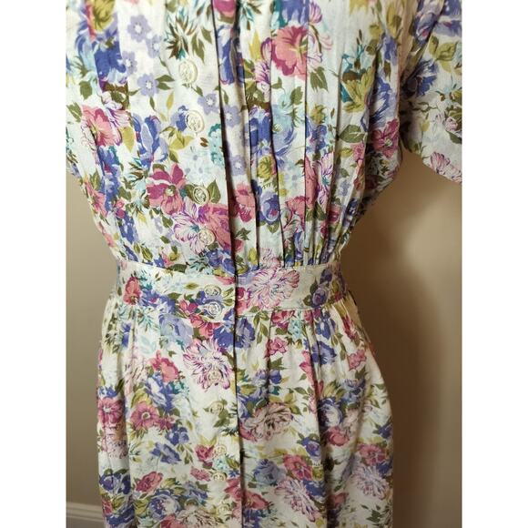 Vintage Karin Stevens Floral Button Up Midi Dress Lace Collar - Picture 5 of 15